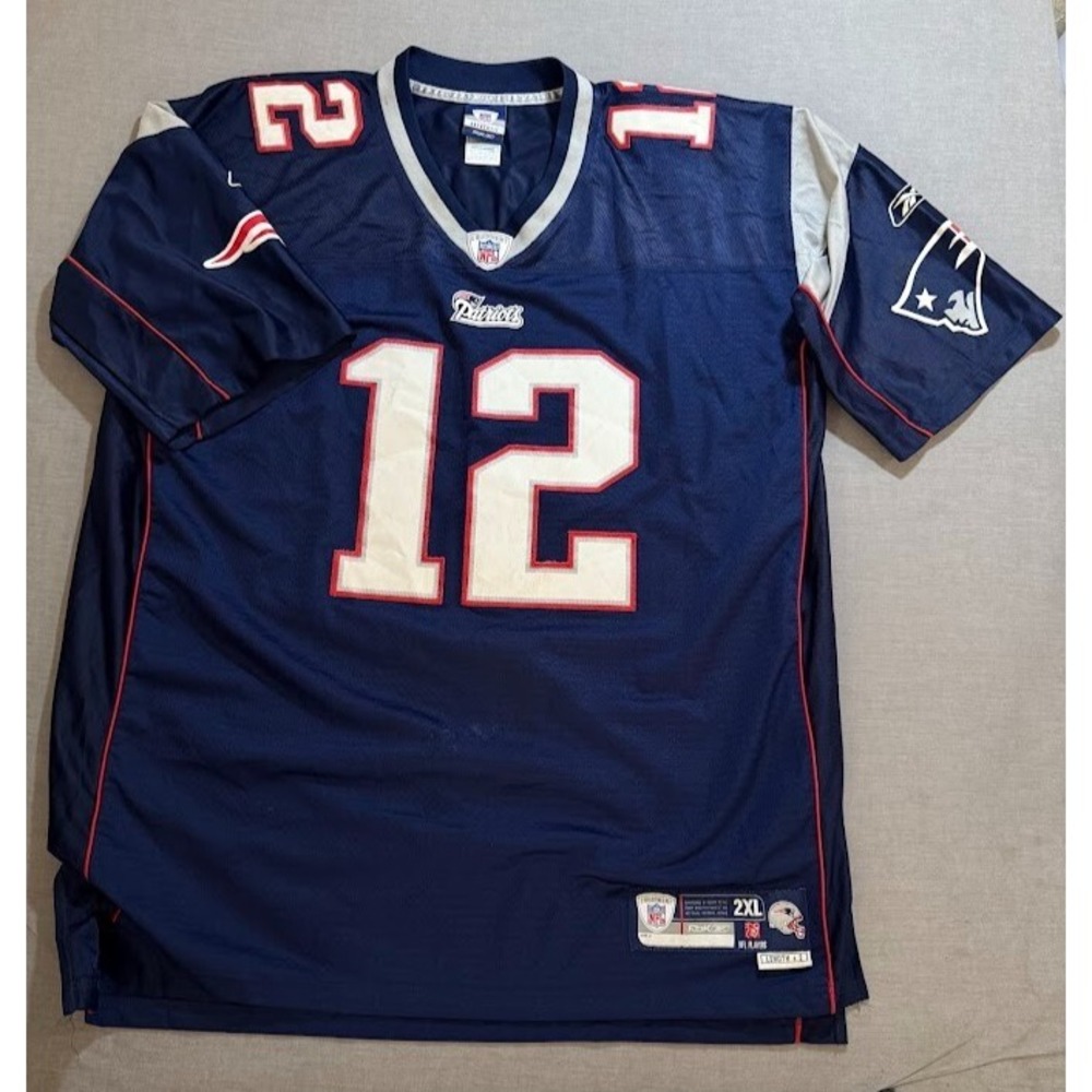 New England Patriots Brady #12 Reebok Jersey Mens 2XL Blue Helmet Tag‎ 2000s.